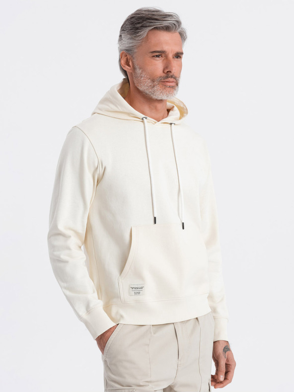 Ombre Clothing Kremasta moška jopa s kapuco, kenguru in kapuco Ombre Clothing