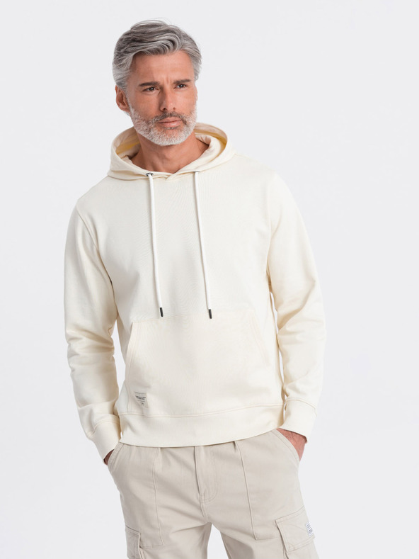 Ombre Clothing Kremasta moška jopa s kapuco, kenguru in kapuco Ombre Clothing