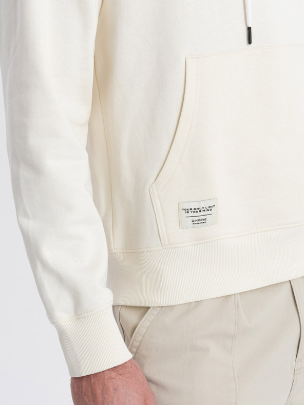 Ombre Clothing Kremasta moška jopa s kapuco, kenguru in kapuco Ombre Clothing