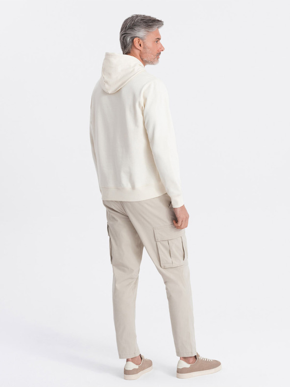 Ombre Clothing Kremasta moška jopa s kapuco, kenguru in kapuco Ombre Clothing