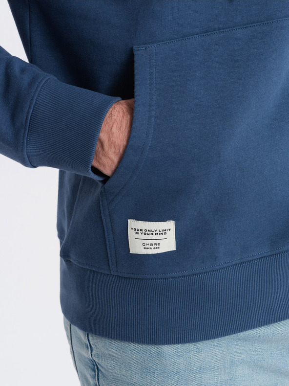 Ombre Clothing Modra moška jopa s kapuco s kengurujčkom in kapuco Ombre Clothing