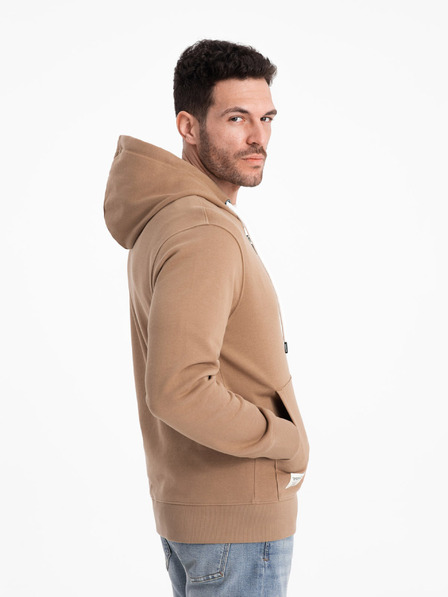 Ombre Clothing Rjava moška osnovna moška jopa z zadrgo in kapuco Ombre Clothing