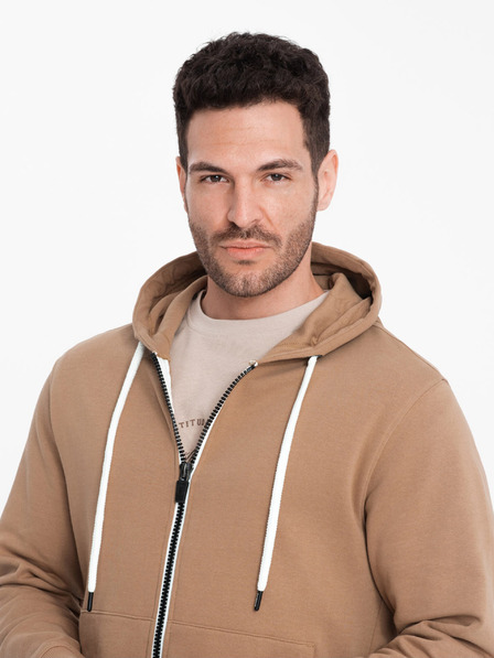 Ombre Clothing Rjava moška osnovna moška jopa z zadrgo in kapuco Ombre Clothing