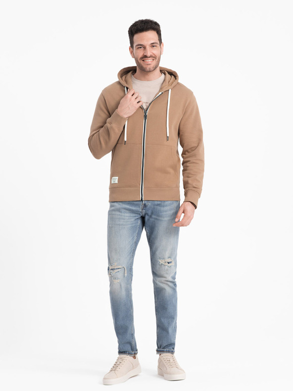 Ombre Clothing Rjava moška osnovna moška jopa z zadrgo in kapuco Ombre Clothing