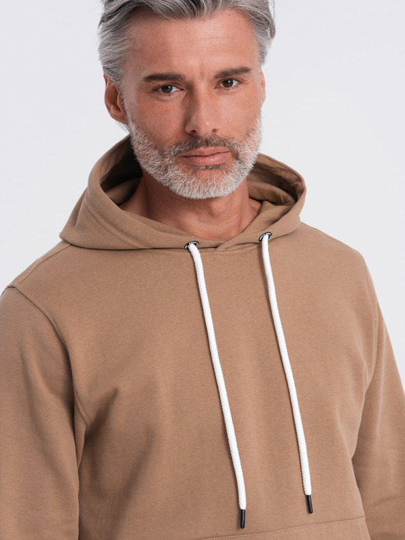 Ombre Clothing Rjava moška majica s kapuco, kenguru ovratnikom in kapuco Ombre Clothing