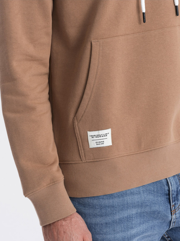 Ombre Clothing Rjava moška majica s kapuco, kenguru ovratnikom in kapuco Ombre Clothing