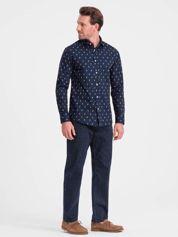 Ombre Clothing Modra moška srajca z vzorcem Ombre Clothing