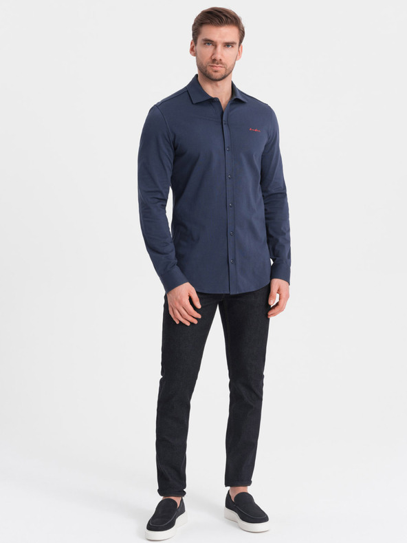Ombre Clothing Modra moška srajca iz jerseya Ombre Clothing