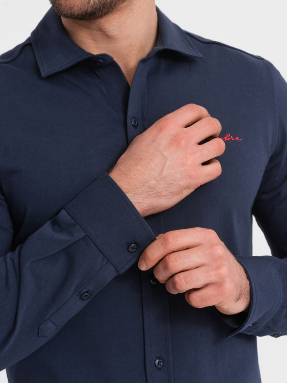 Ombre Clothing Modra moška srajca iz jerseya Ombre Clothing