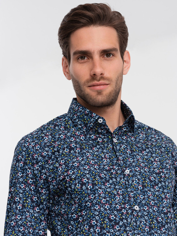 Ombre Clothing Modra moška srajca z vzorcem Ombre Clothing