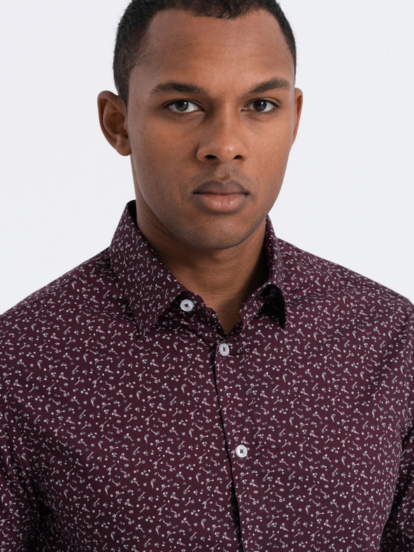 Ombre Clothing Moška srajca z vzorcem v bordo barvi Ombre Clothing
