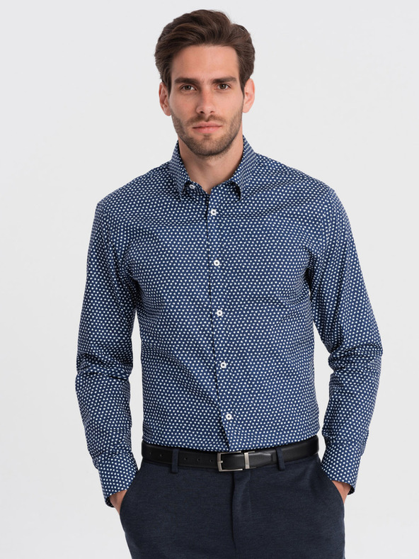 Ombre Clothing Modra moška srajca z vzorcem Ombre Clothing