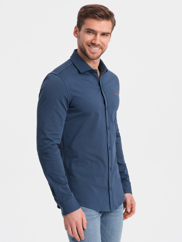 Ombre Clothing Modra moška srajca iz jerseya Ombre Clothing