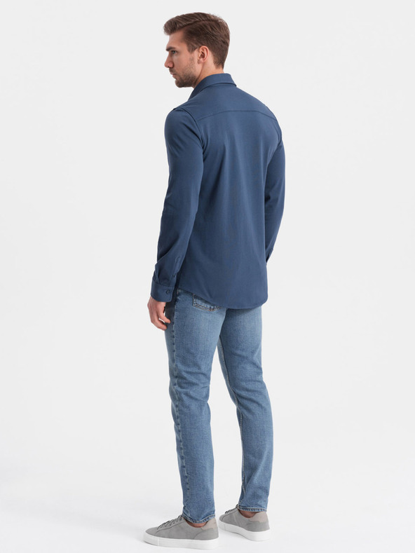 Ombre Clothing Modra moška srajca iz jerseya Ombre Clothing