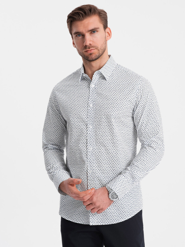 Ombre Clothing Bela vzorčasta moška srajca tankega kroja Ombre Clothing