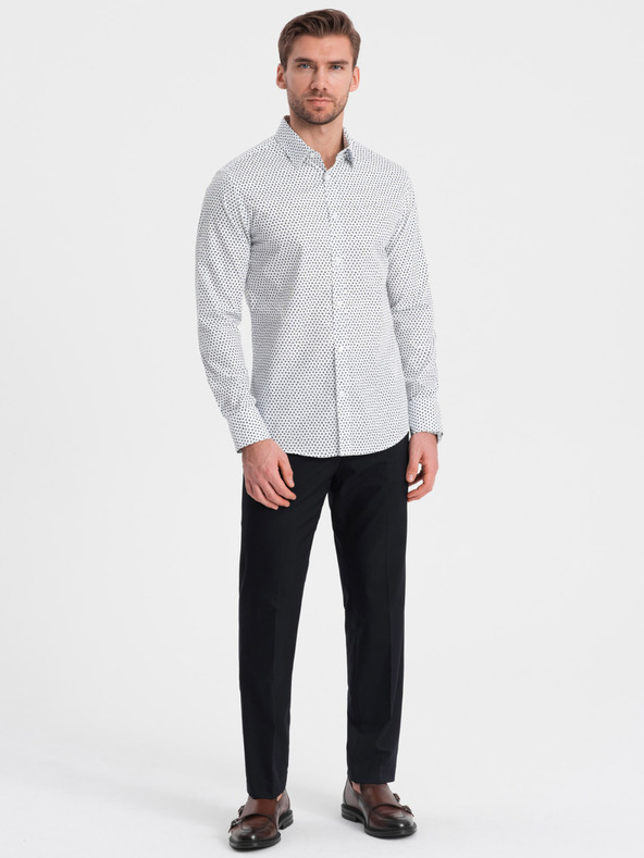 Ombre Clothing Bela vzorčasta moška srajca tankega kroja Ombre Clothing