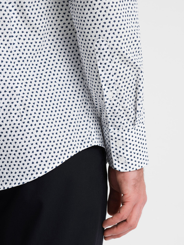 Ombre Clothing Bela vzorčasta moška srajca tankega kroja Ombre Clothing