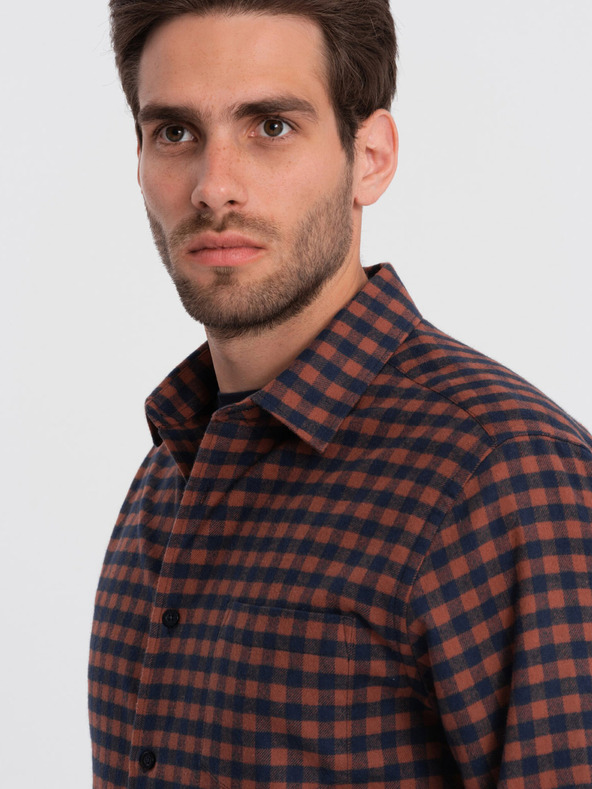 Ombre Clothing Temno modra moška karirasta flanelna srajca Ombre Clothing