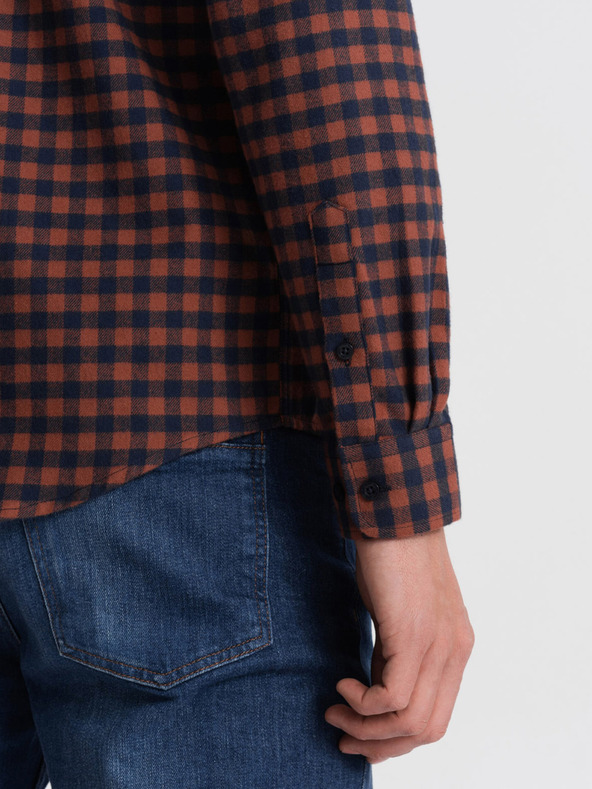 Ombre Clothing Temno modra moška karirasta flanelna srajca Ombre Clothing