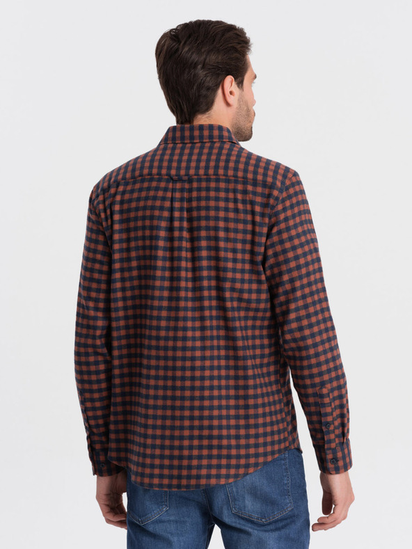 Ombre Clothing Temno modra moška karirasta flanelna srajca Ombre Clothing