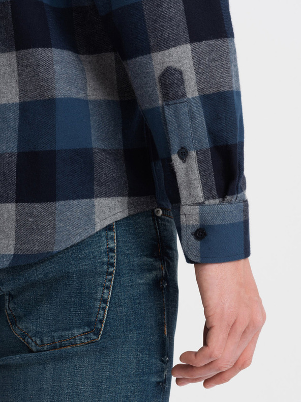 Ombre Clothing Modra moška karirasta flanelasta srajca Ombre Clothing