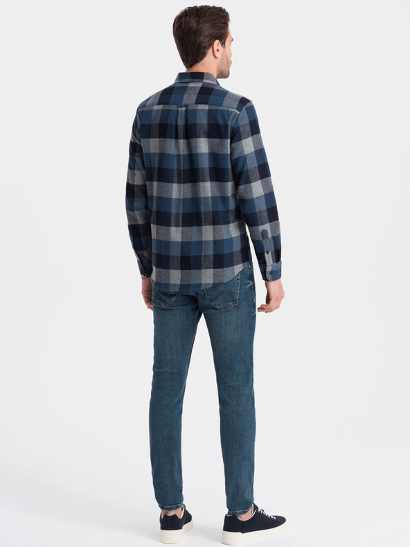 Ombre Clothing Modra moška karirasta flanelasta srajca Ombre Clothing