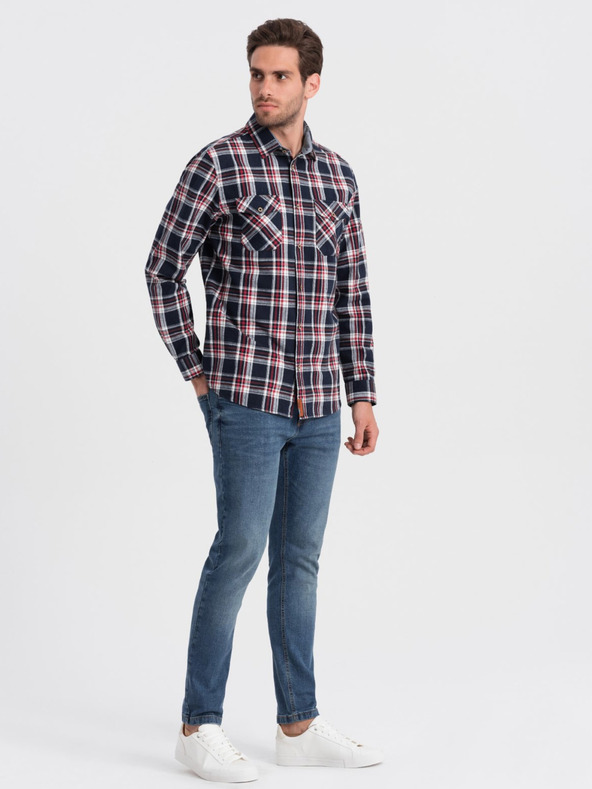 Ombre Clothing Modra moška flanelna srajca Ombre Clothing