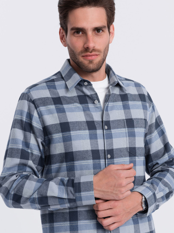 Ombre Clothing Modra in siva moška karirasta flanelasta srajca Ombre Clothing