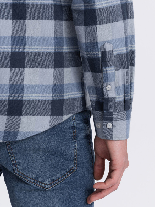 Ombre Clothing Modra in siva moška karirasta flanelasta srajca Ombre Clothing
