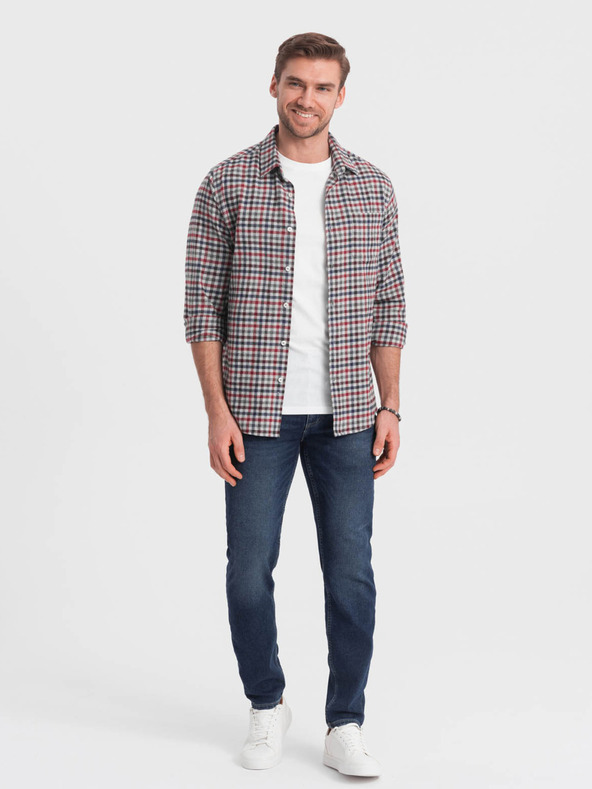 Ombre Clothing Modra in rdeča moška karirasta flanelasta srajca Ombre Clothing