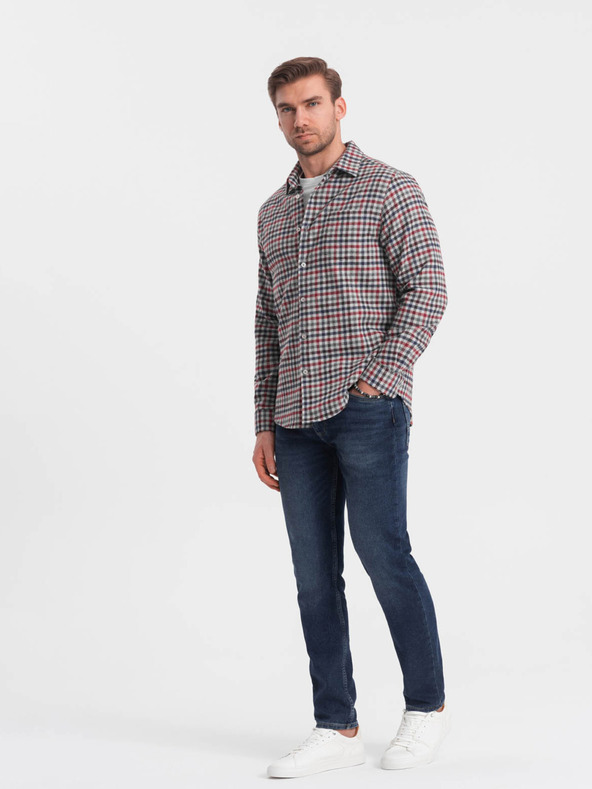Ombre Clothing Modra in rdeča moška karirasta flanelasta srajca Ombre Clothing