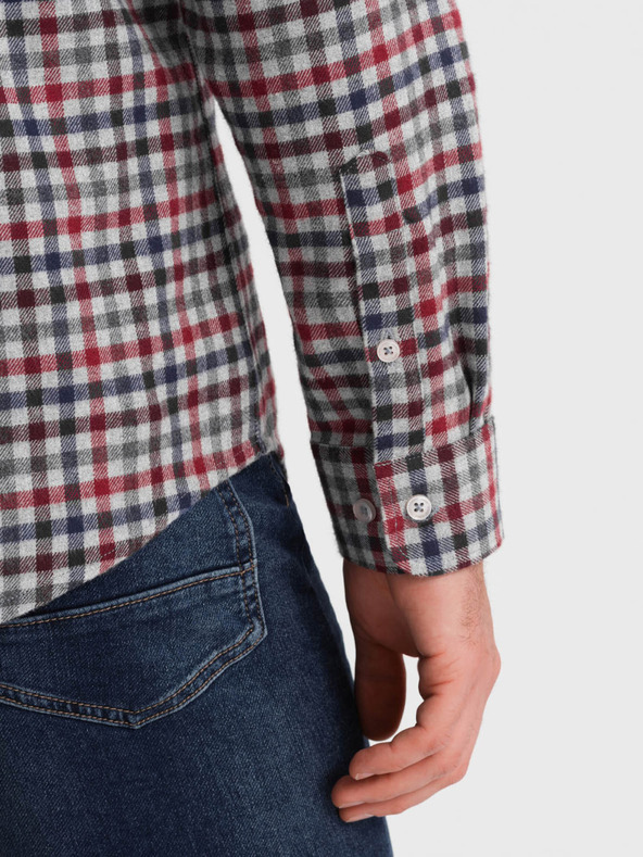 Ombre Clothing Modra in rdeča moška karirasta flanelasta srajca Ombre Clothing