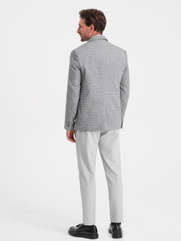 Ombre Clothing Moški sivi kvačkan suknjič z volneno mešanico Ombre Clothing