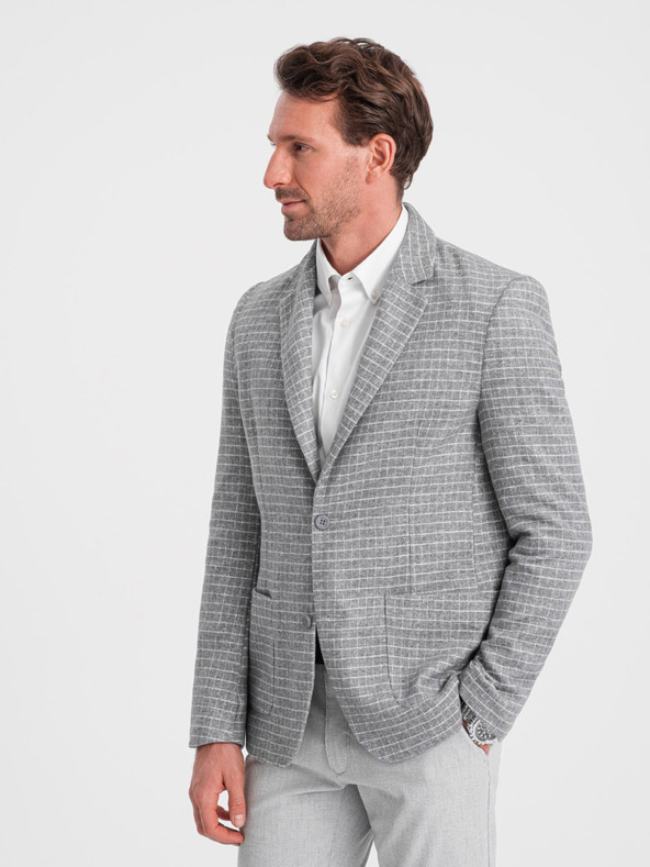 Ombre Clothing Moški sivi kvačkan suknjič z volneno mešanico Ombre Clothing