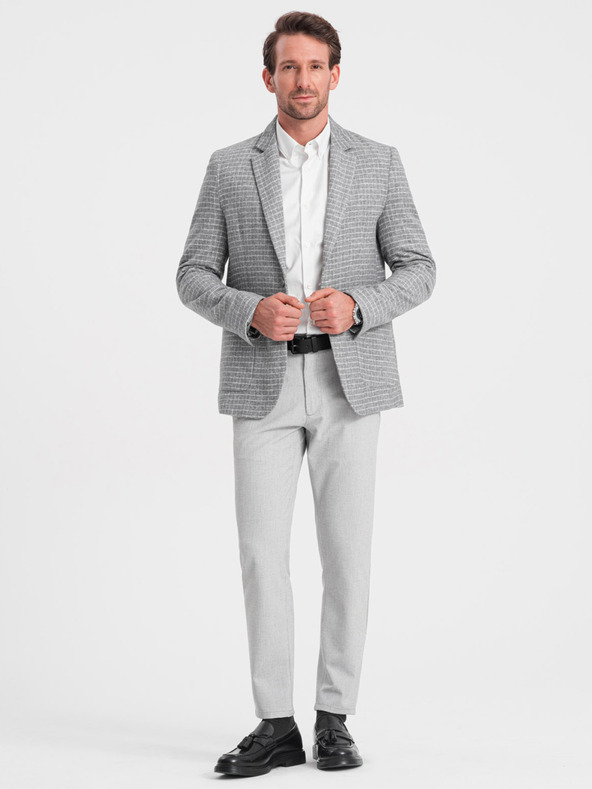 Ombre Clothing Moški sivi kvačkan suknjič z volneno mešanico Ombre Clothing