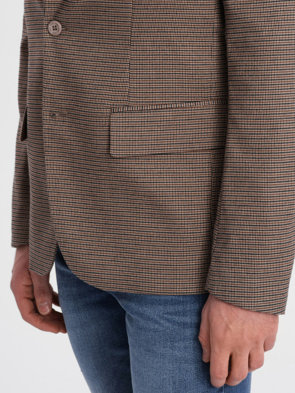 Ombre Clothing Rjava moška blazer jopa s fino karirastim vzorcem Ombre Clothing