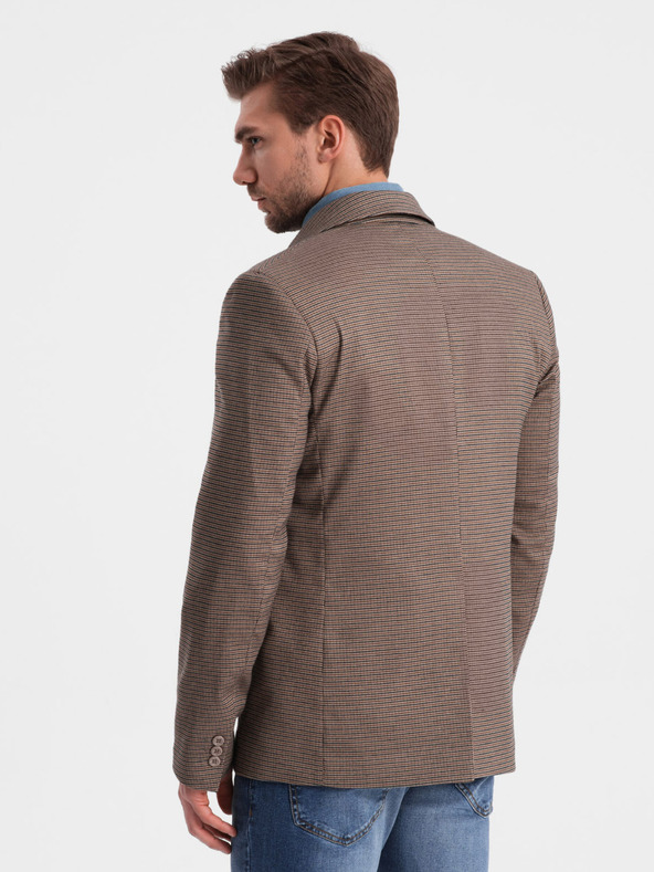 Ombre Clothing Rjava moška blazer jopa s fino karirastim vzorcem Ombre Clothing