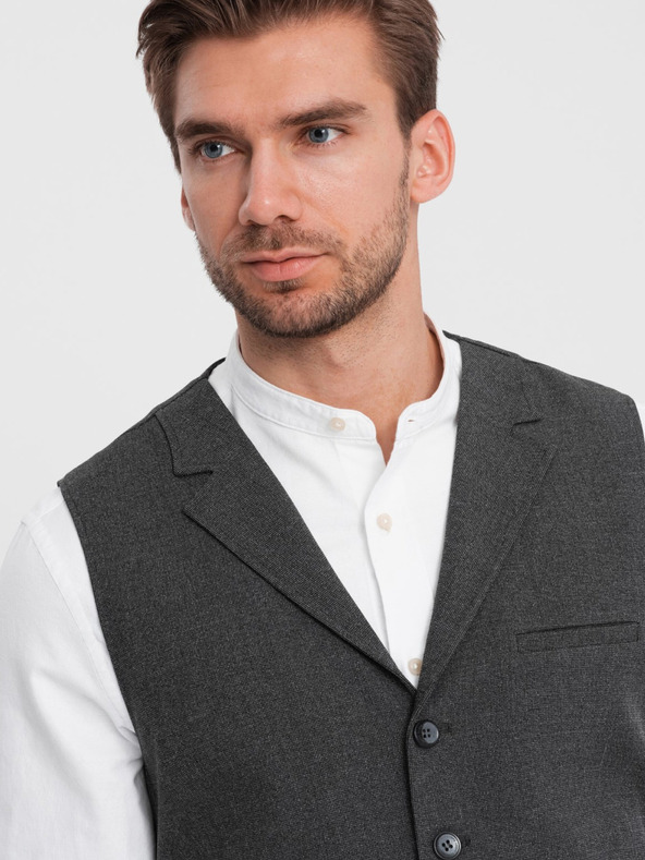 Ombre Clothing Temno siv moški telovnik z ovratnikom Ombre Clothing