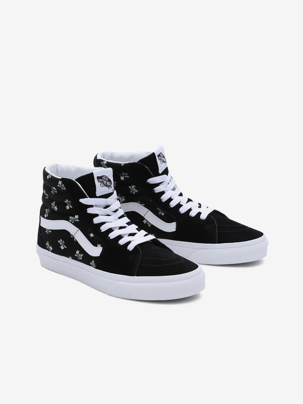Vans Črne ženske gležnjarske superge s cvetličnimi vzorci in semišnimi detajli VANS SK8-Hi