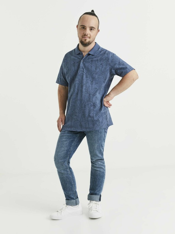 Celio Modra moška vzorčasta polo majica Celio