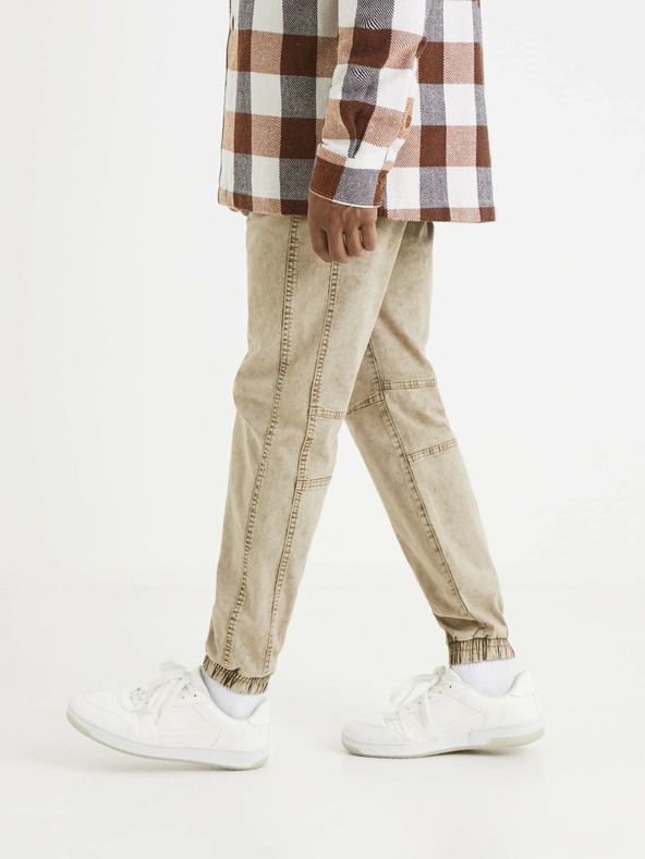 Celio Bež moške črtaste hlače Celio