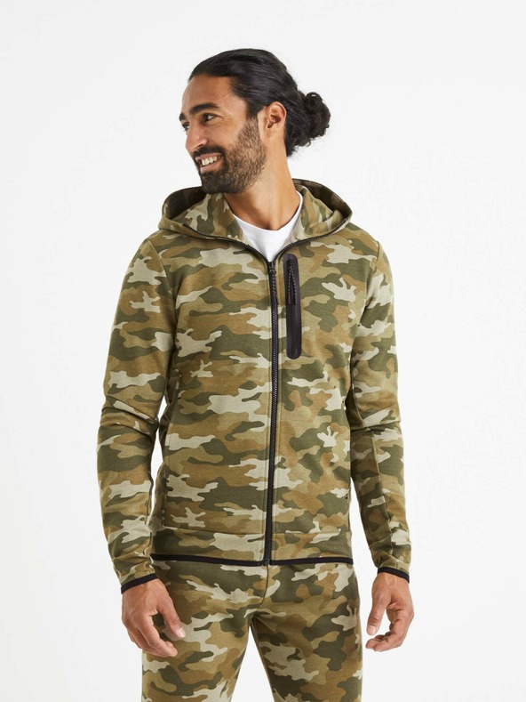 Celio Bež in zelena moška maskirna jopa s kapuco Celio Veyoke