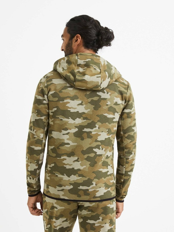 Celio Bež in zelena moška maskirna jopa s kapuco Celio Veyoke