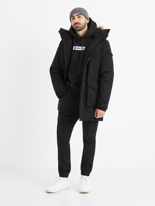 Celio Črna moška jopa s kapuco Celio Vetype