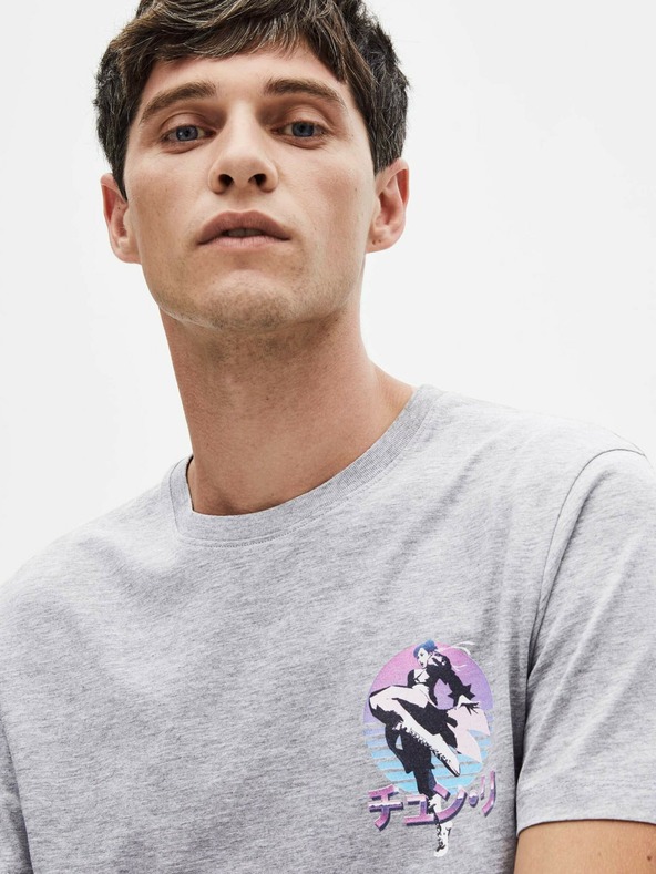 Celio Svetlo siva moška majica s potiskom Celio Street Fighter