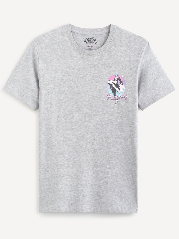 Celio Svetlo siva moška majica s potiskom Celio Street Fighter