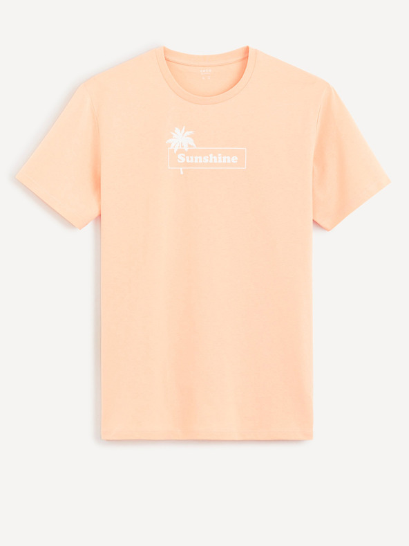 Celio Svetlo oranžna bombažna majica Celio Cecarto Sunshine