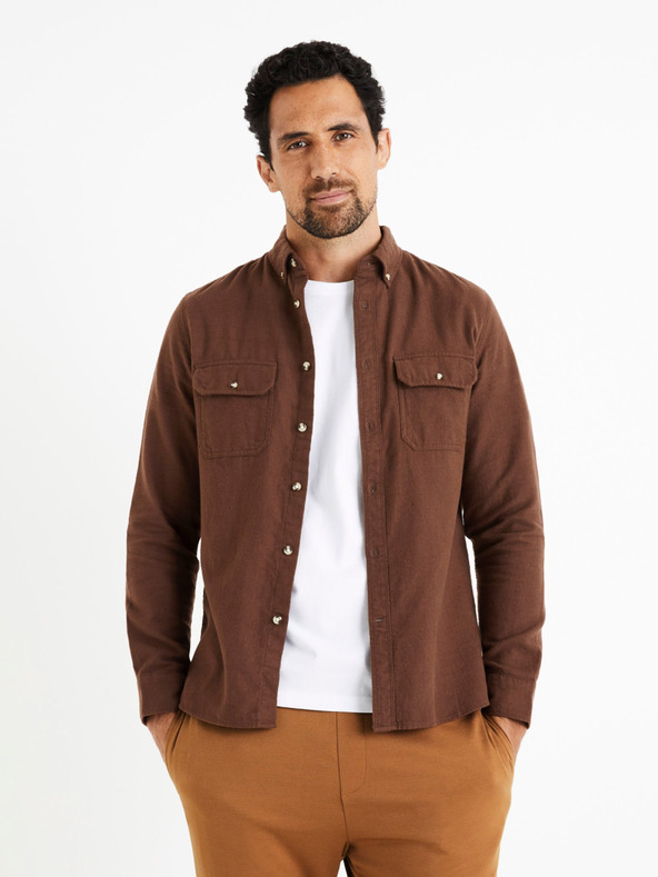Celio Rjava moška flanelna srajca Celio Caoflacko
