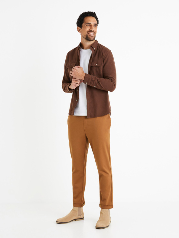 Celio Rjava moška flanelna srajca Celio Caoflacko