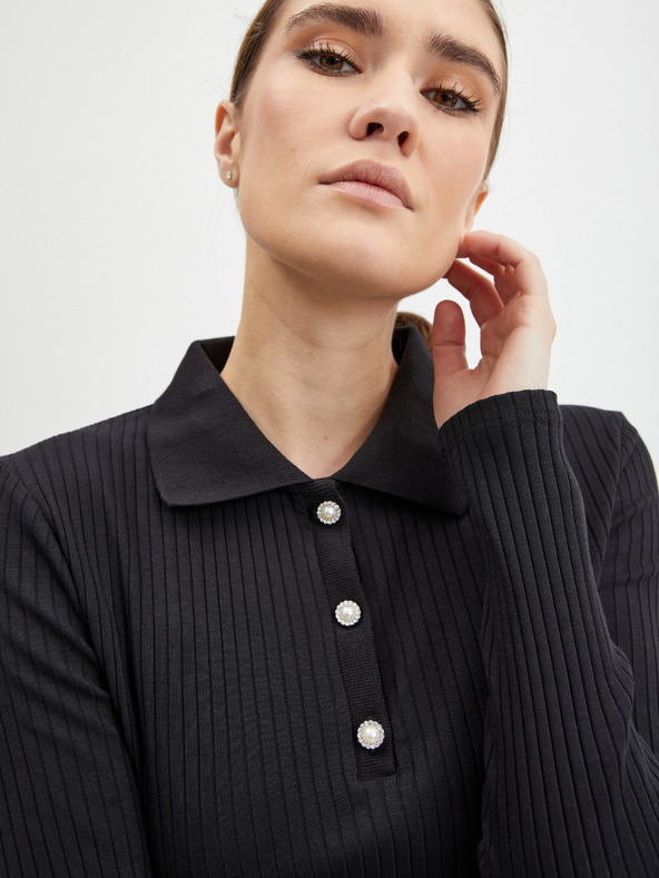Orsay Črna ženska rebrasta polo majica ORSAY
